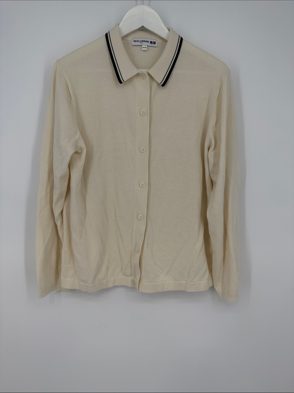Uniqlo X Ines de la Fressange Cream Button-Down Polo Cardigan